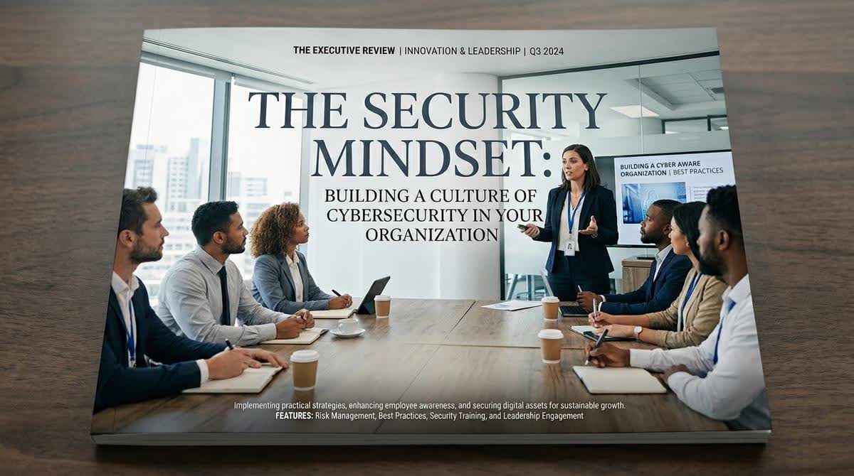 A cybersecurity professional presenting to a team of employees, illustrating security awareness and best practices for protecting digital assets.